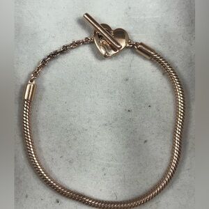 Pandora Moments Heart T-Bar Snake Chain Bracelet 14k rose gold plating Size 18